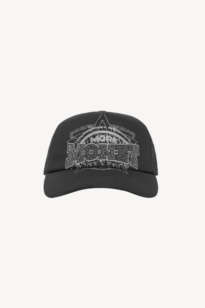"Glorious Gem Cap Black: Elevate your look with this stylish black cap adorned with a dazzling gem design.