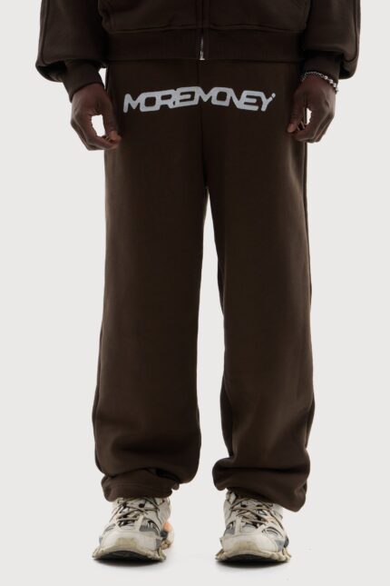 "Brown More Money Logo Joggers, a stylish and comfortable choice for casual wear, featuring a logo design for added streetwear flair."