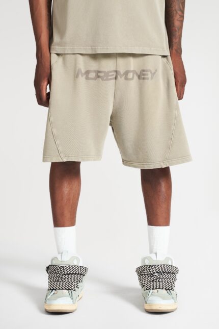 More Money Logo Shorts Grey Washed: Elevate your style with these trendy Grey Washed shorts featuring the iconic More Money logo.