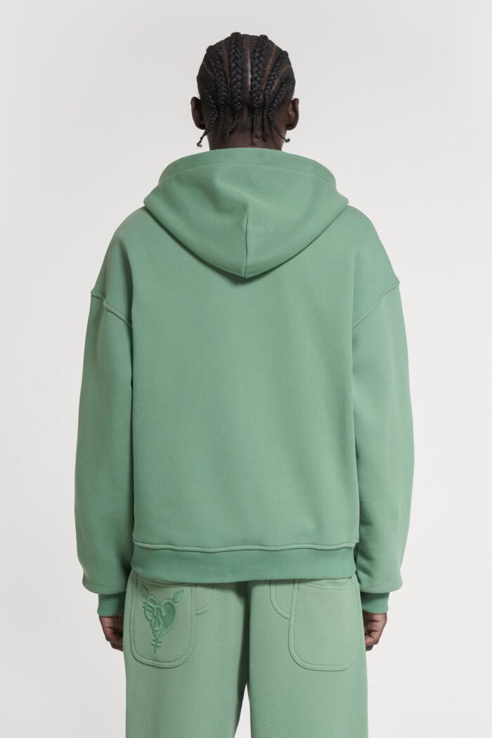 Baseless Barcode Zip Chrome Green: Elevate your streetwear game with this trendy green zip hoodie featuring a unique barcode design.