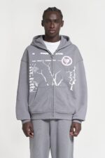 Money Rooted Zip Ash: Step into urban style with this ash-gray zip hoodie.