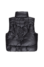 Black bullet puffer vest, a stylish and warm outerwear option for the colder months, combining fashion and functionality.