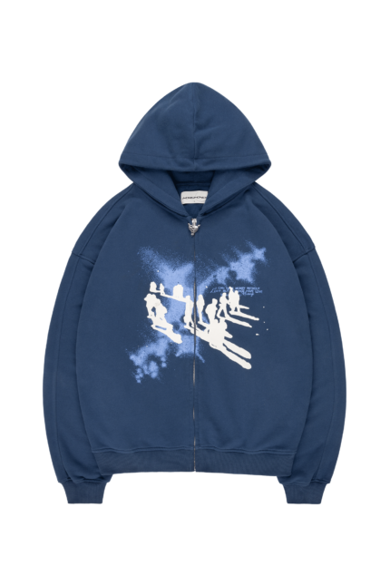 Elevate your style with the Transcendental Navy Blue Zip Hoodie – a blend of sophistication and comfort.