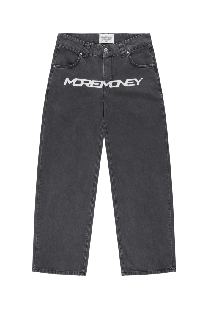Elevate your style with the More Money Logo Baggy Denim in Black.
